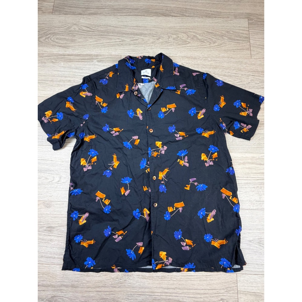 PS Paul Smith Mens Floral Short Sleeve Button Up Shirt Black Casual Fit Large